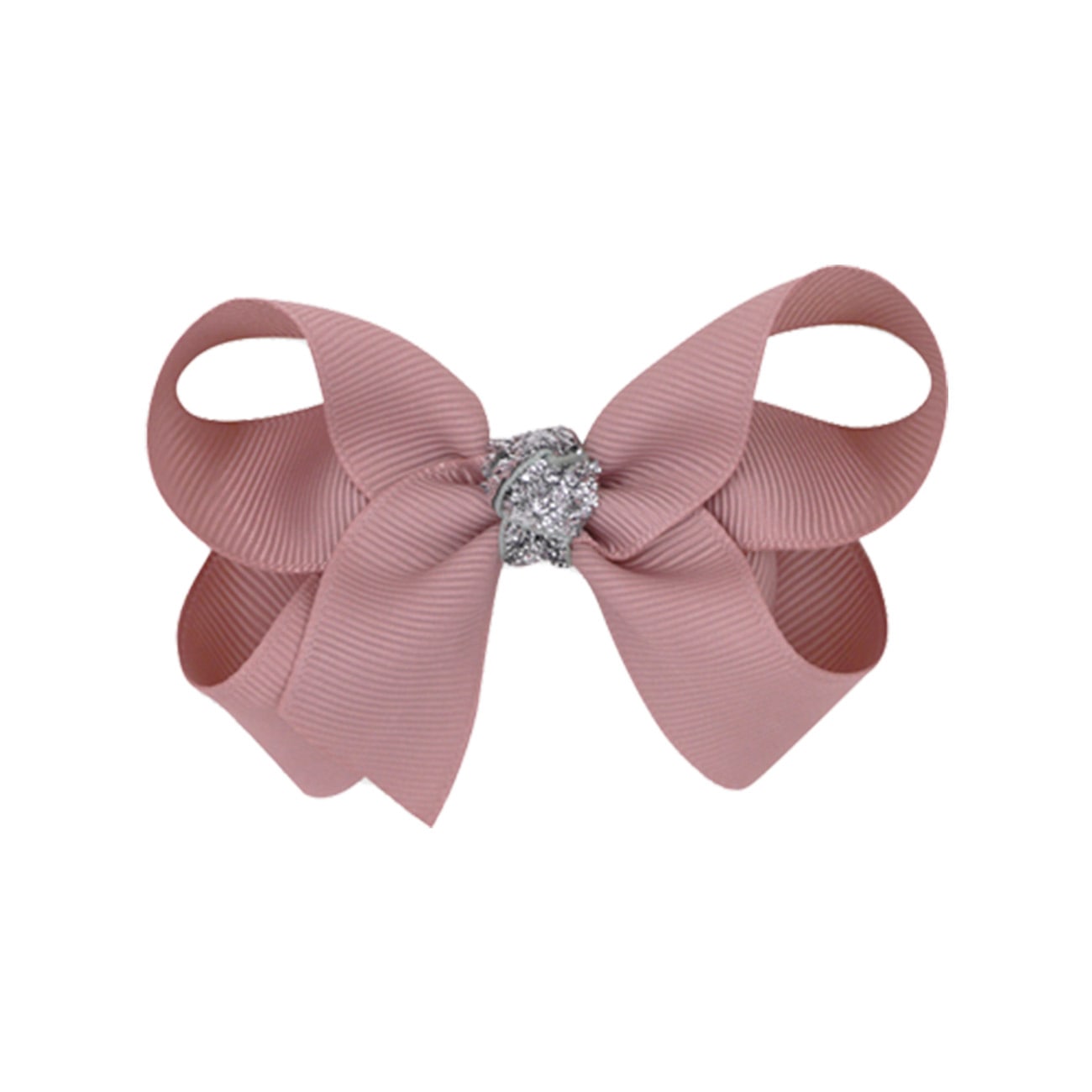 Klassisk Sløjfe - Antique Rose/Sølv Glitter - 8 cm