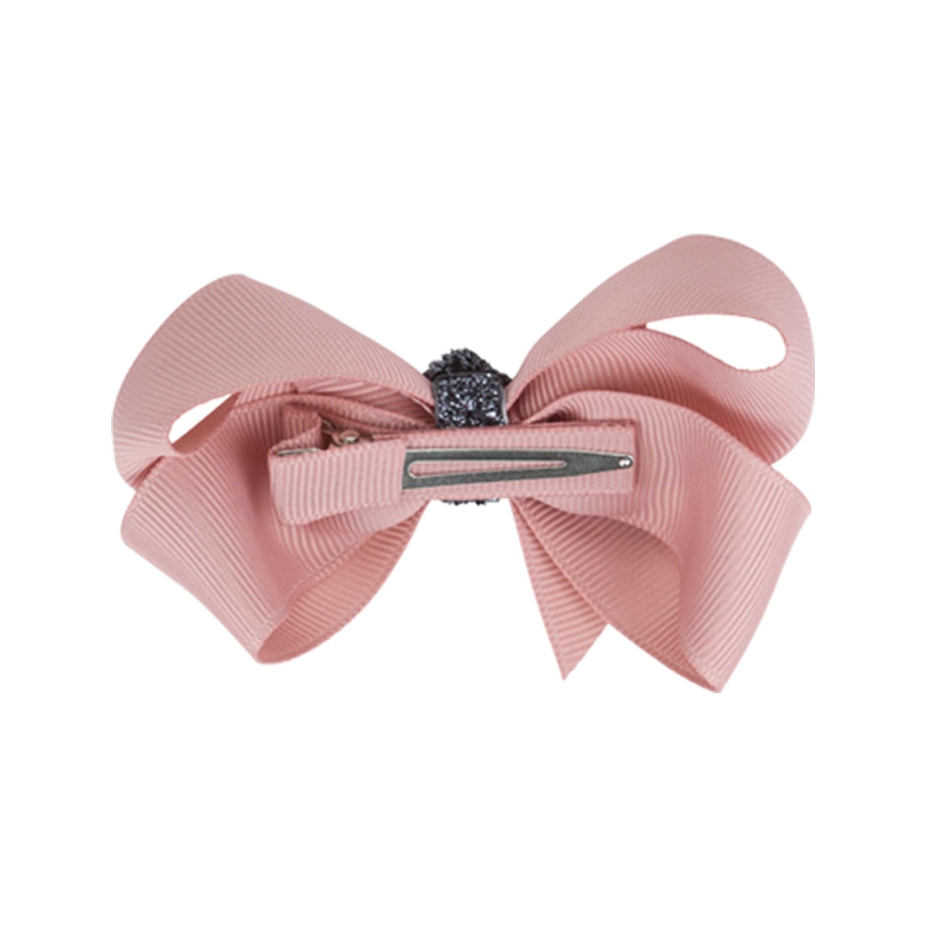 Klassisk Sløjfe - Antique Rose/Grå Glitter - 8 cm