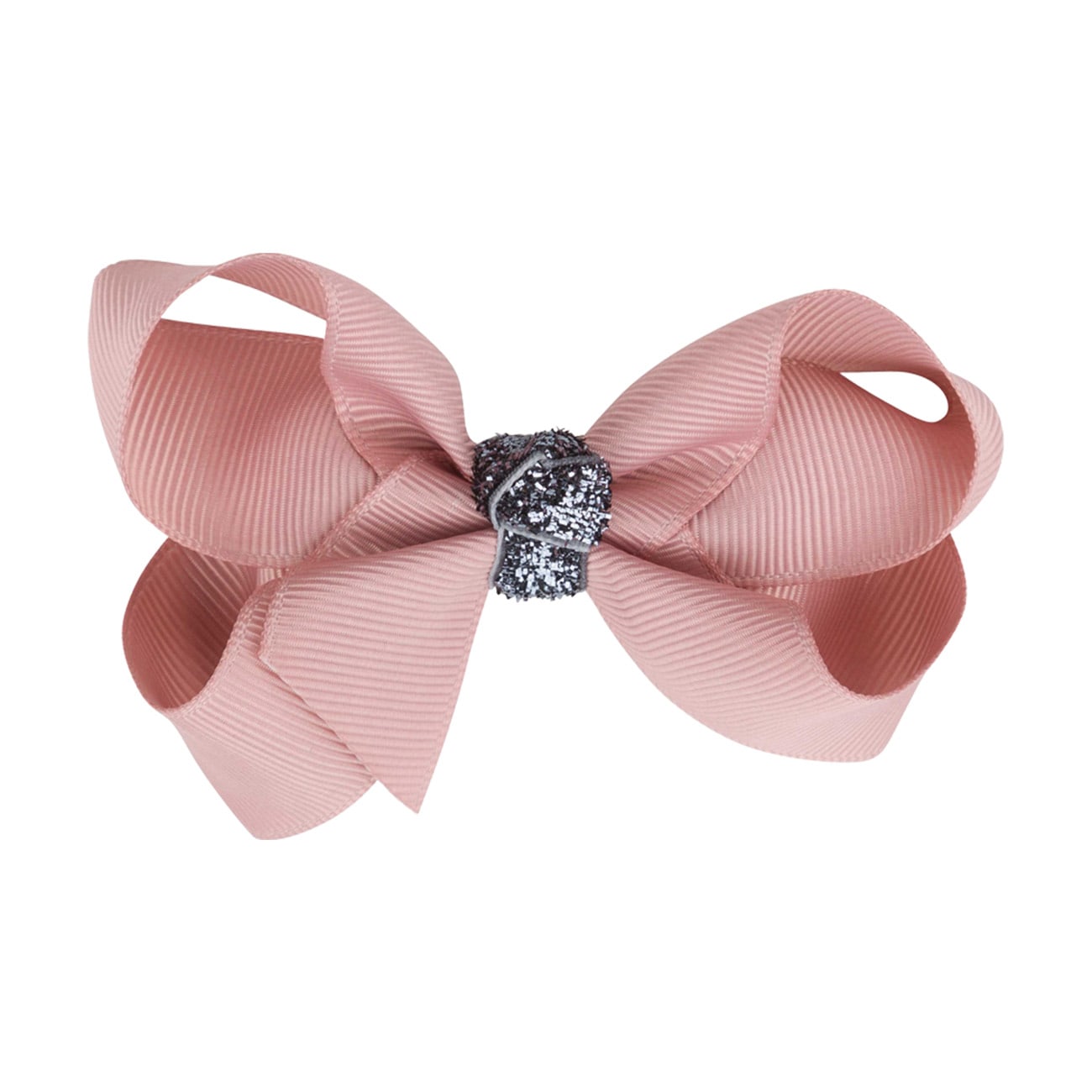 Klassisk Sløjfe - Antique Rose/Grå Glitter - 8 cm