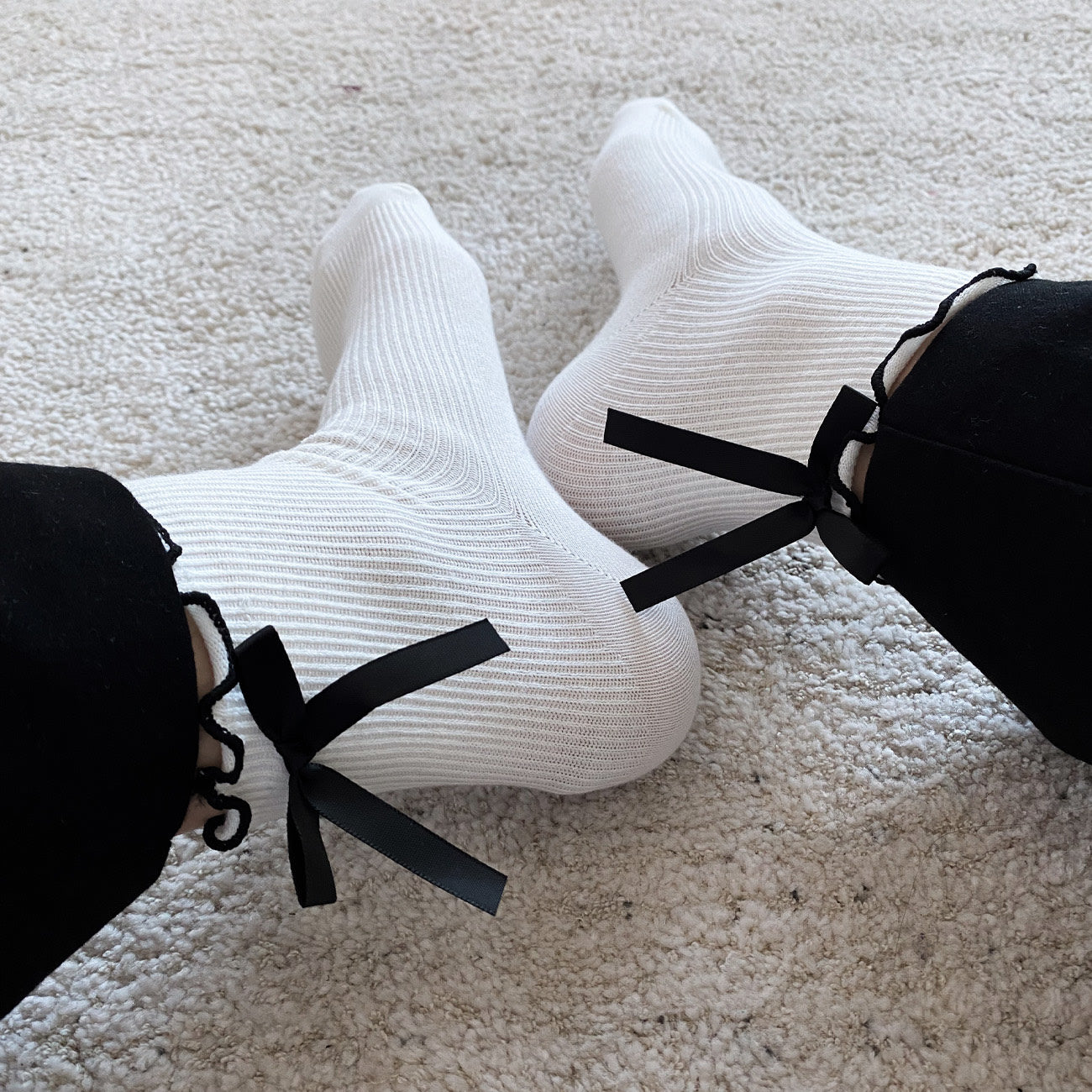 Strømper - Onesize - Hjerter/Sløjfer Hvid