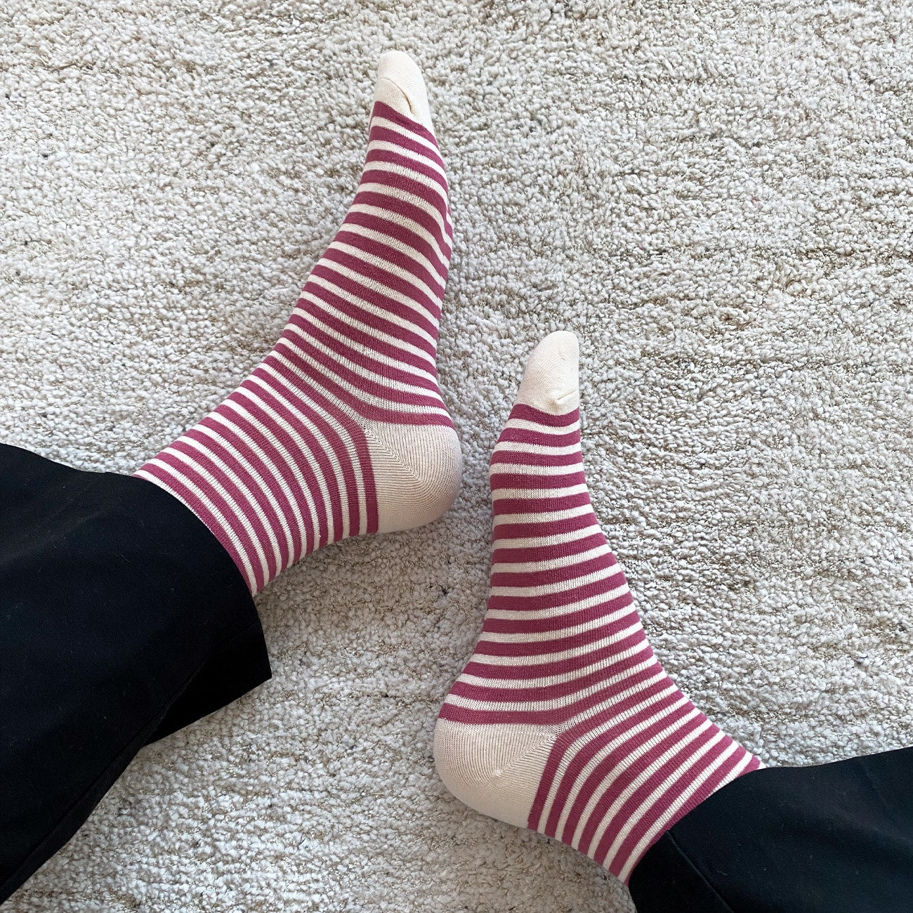 Strømper - Onesize - Smal Stribet Rød/Hvid