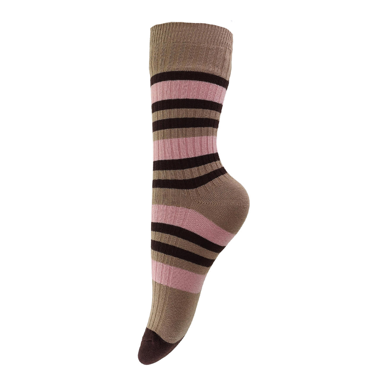 Strømper - Onesize - Brun/Rosa Striber