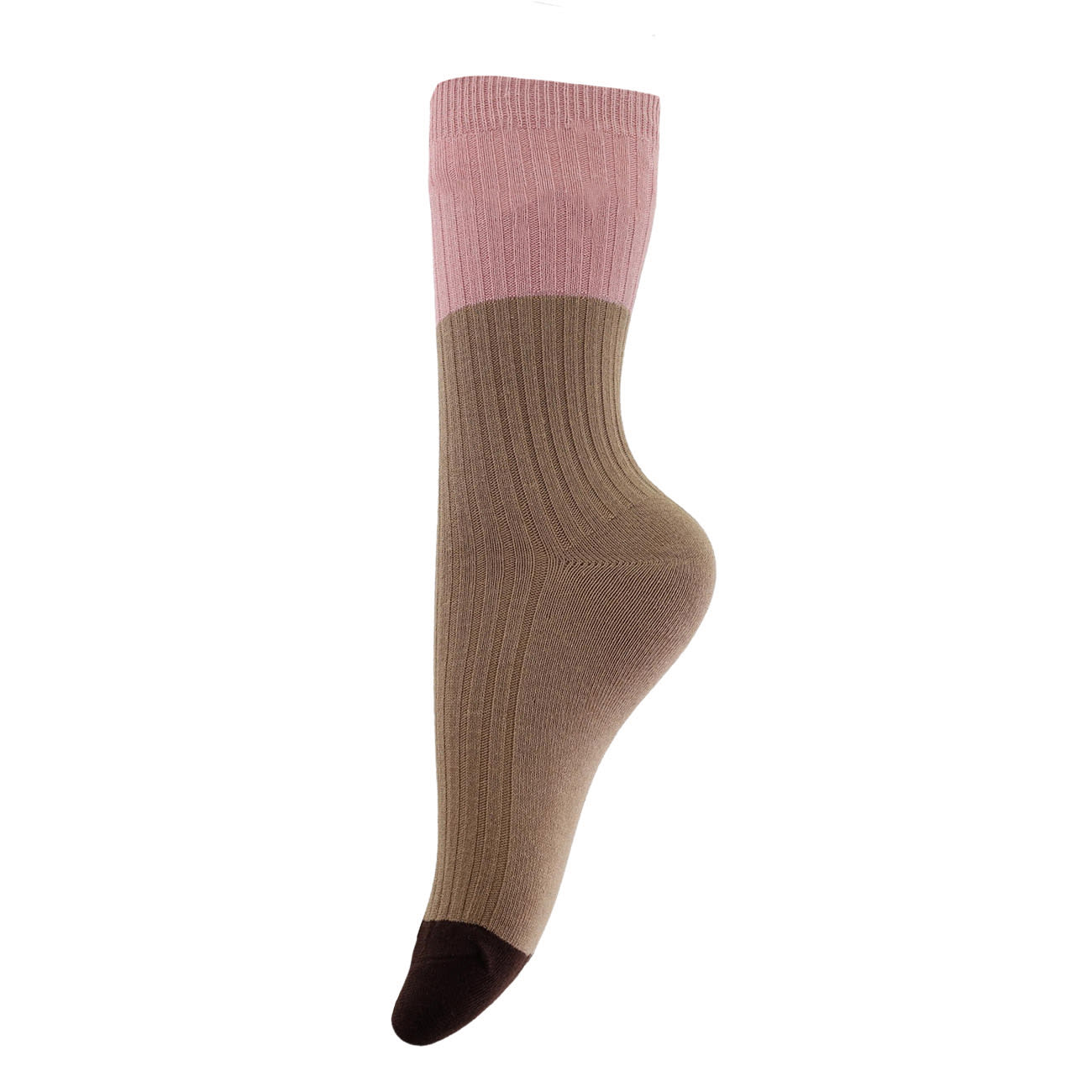 Strømper - Onesize - Brun/Rosa Striber