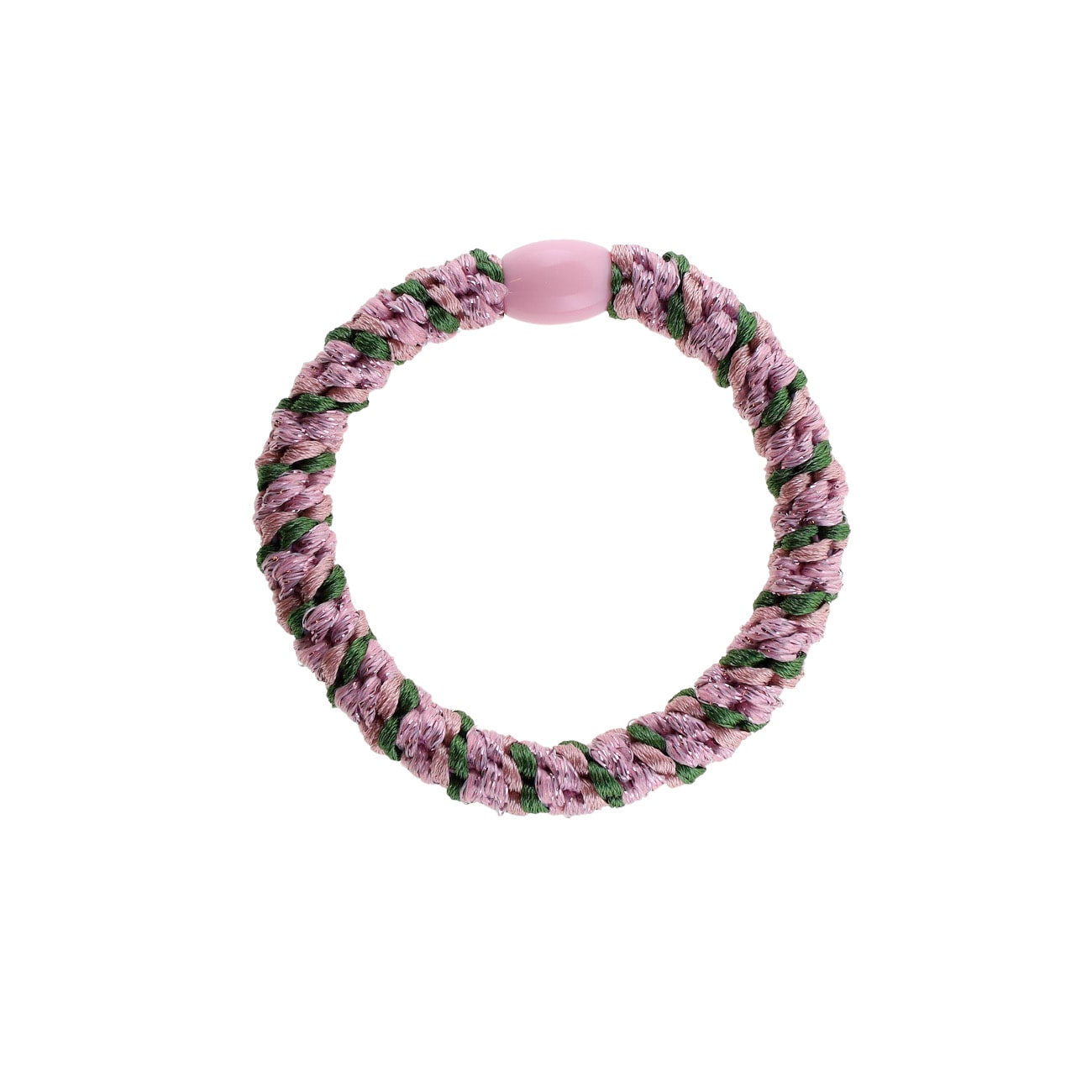 Flettet Hårelastik - Multi Antique Rose, Green & Baby Pink Glitter