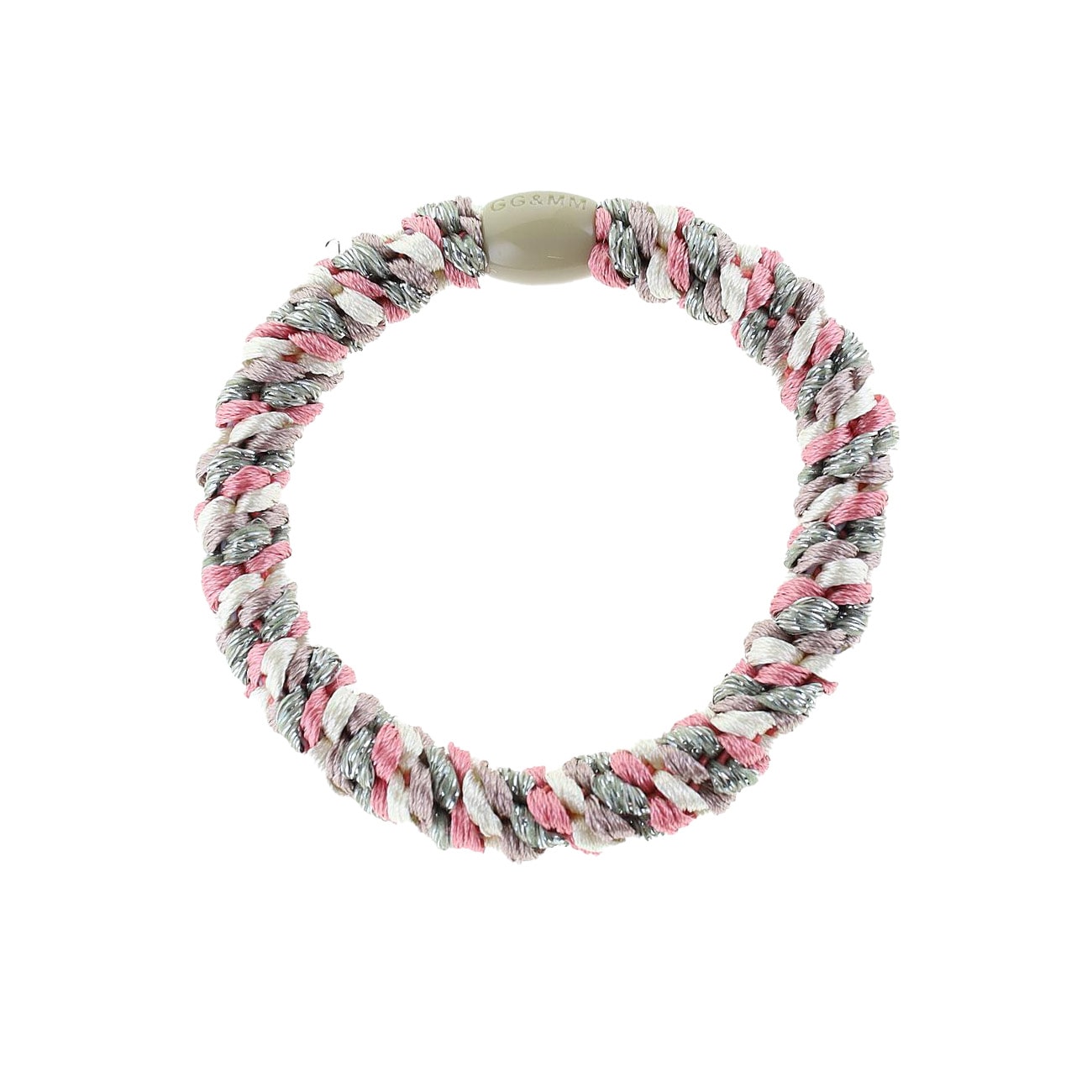 Flettet Hårelastik - Multi Grå/Hvid/Rosa Glitter