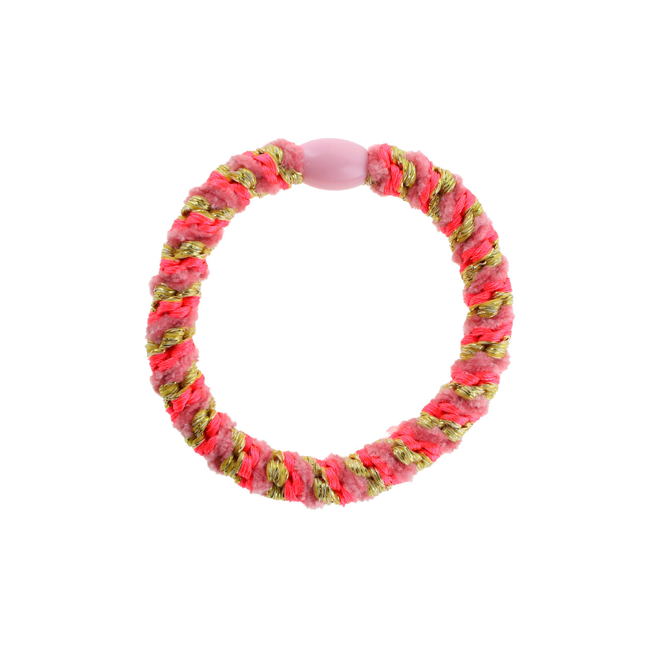 Flettet Hårelastik - Neon Pink/Guld Glitter