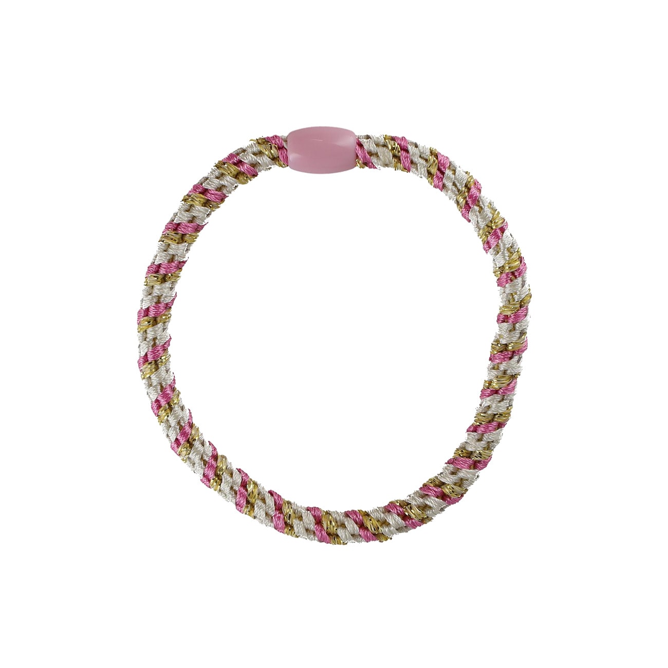Flettet Hårelastik Tynd - Pink/Hvid/Guld Glitter