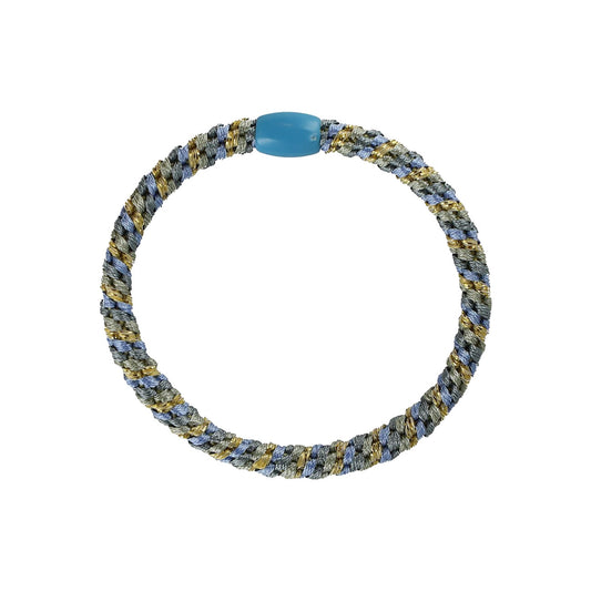 Flettet Hårelastik Tynd - Blå/Grøn/Guld Glitter