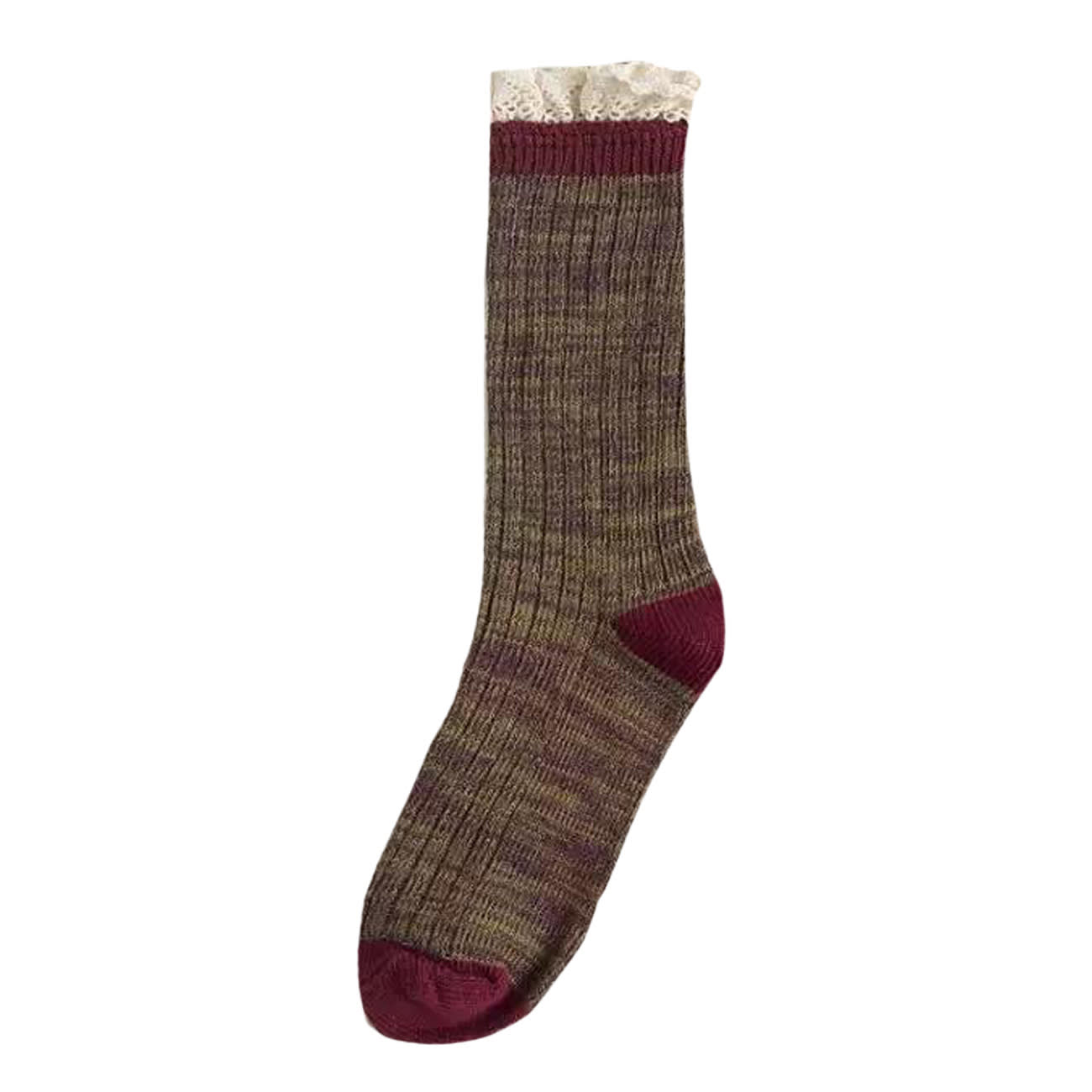 Strømper - Onesize - Matcha/Bordeaux Flæse (FORUDBESTILLING)