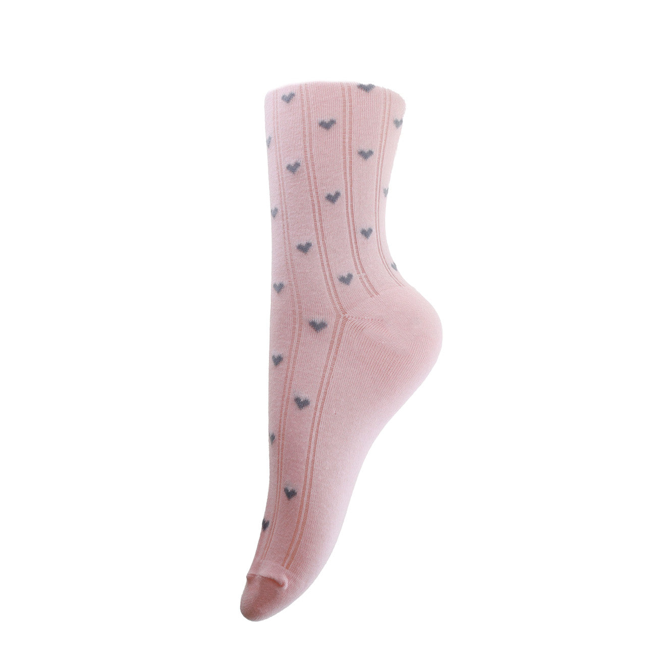 Strømper - Onesize - Hjerter Rosa/Grå