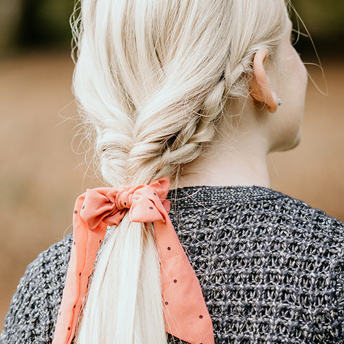 Long bow scrunchi - Dark peach with dot