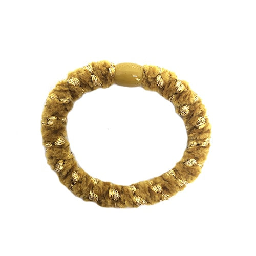 Flettet Hårelastik - Velour Multi Dijon/Guld