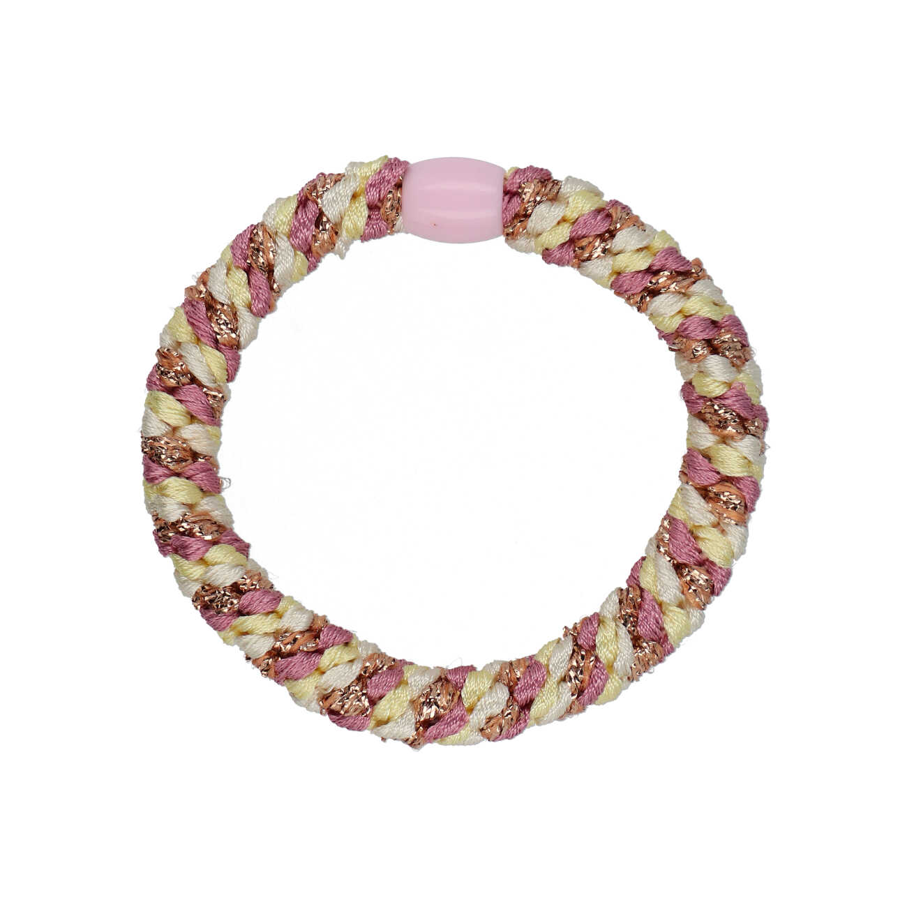 Flettet Hårelastik - Multi Pastel Yellow, Rosa glitter