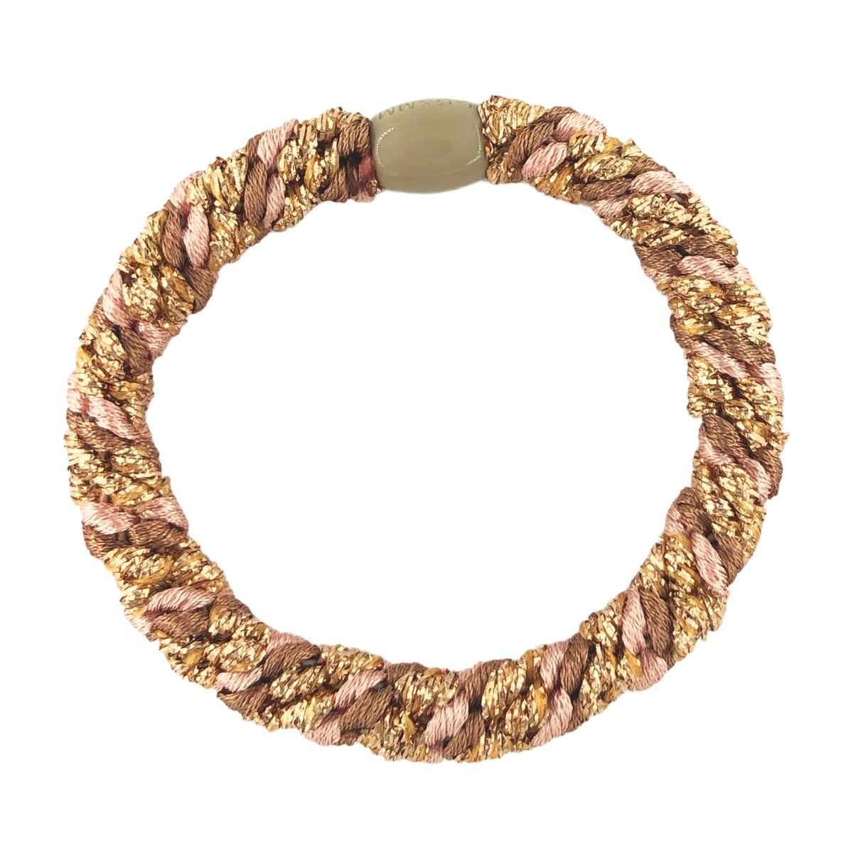 Flettet Hårelastik - Multi Antique Rose, Brown & Gold Glitter
