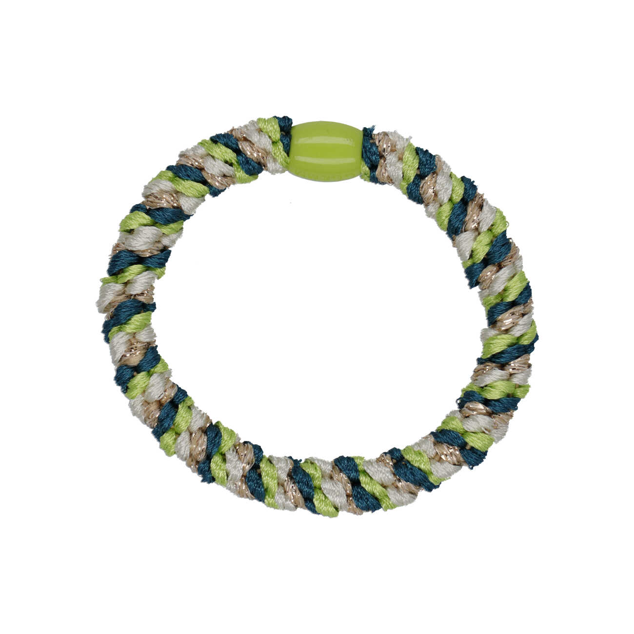 Flettet Hårelastik - Multi Lime, Blue & Ivory Glitter