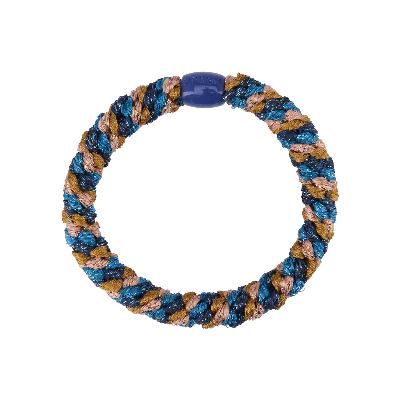 Flettet Hårelastik - Multi Blå/Rust glitter