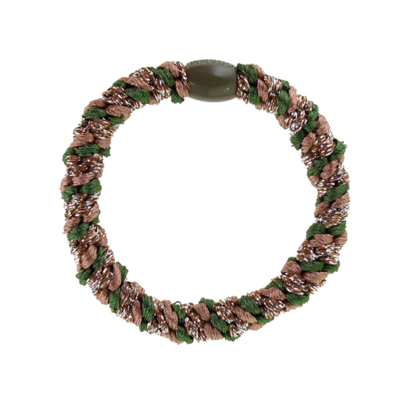 Flettet Hårelastik - Army/Beige Glitter