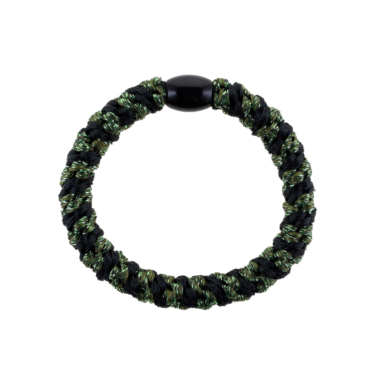 Flettet Hårelastik - Sort/Grøn Glitter