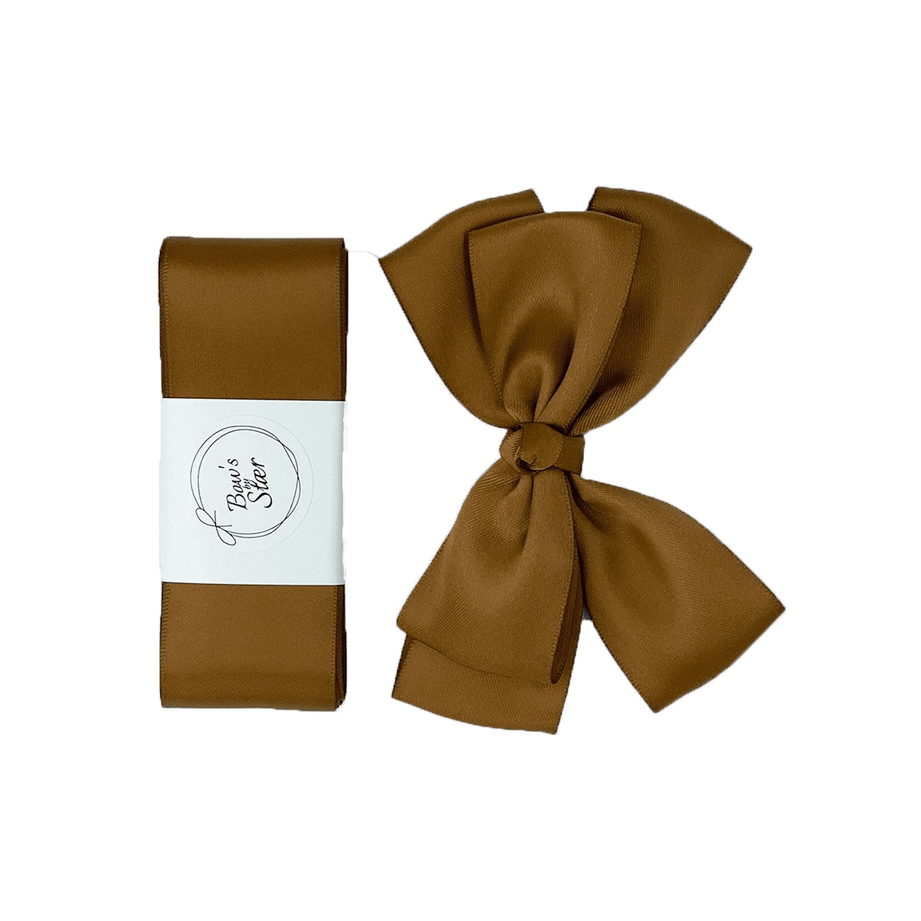 Dåbsbånd m. Dobbeltsløjfe Satin - Golden Brown