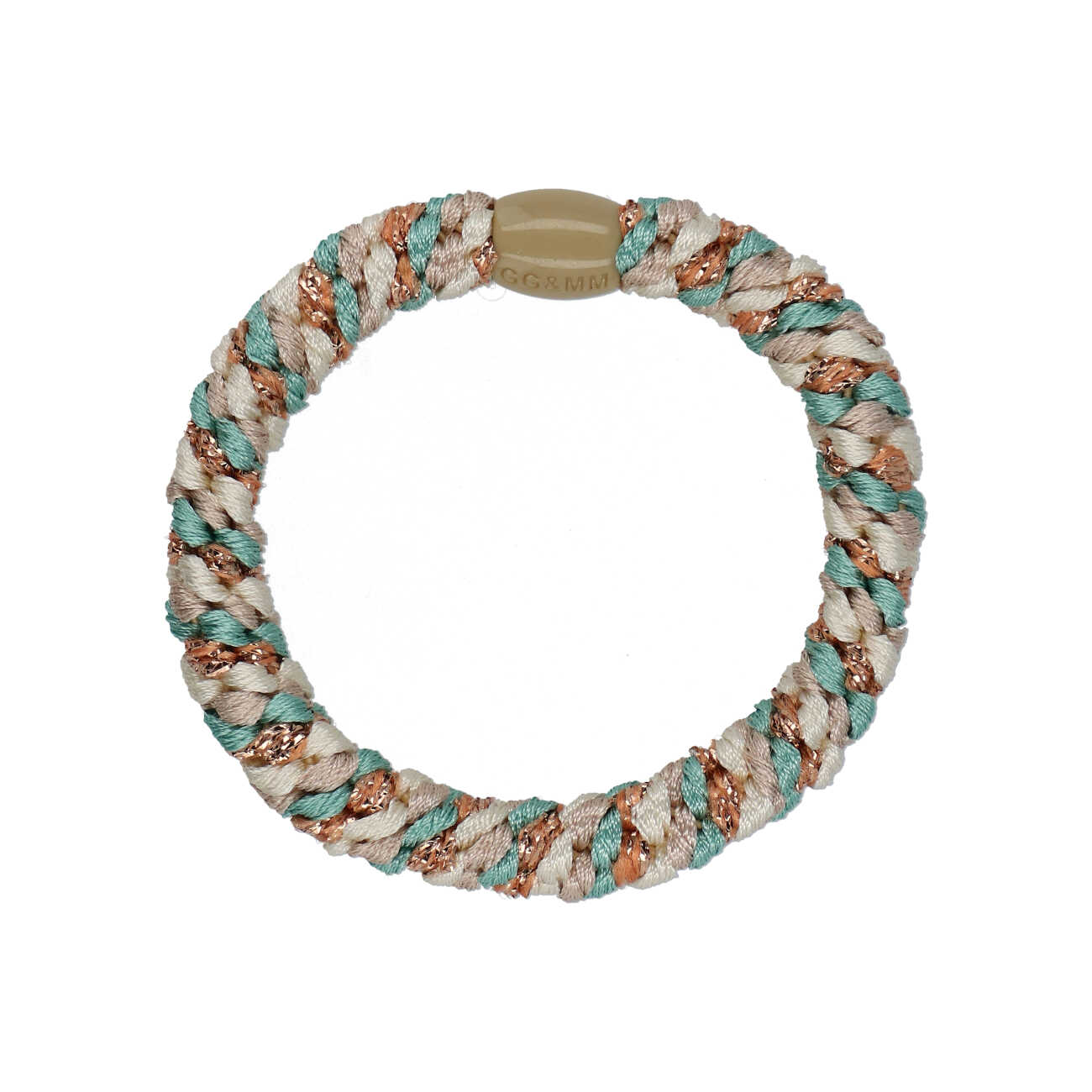 Flettet Hårelastik - Multi Mint, beige glitter