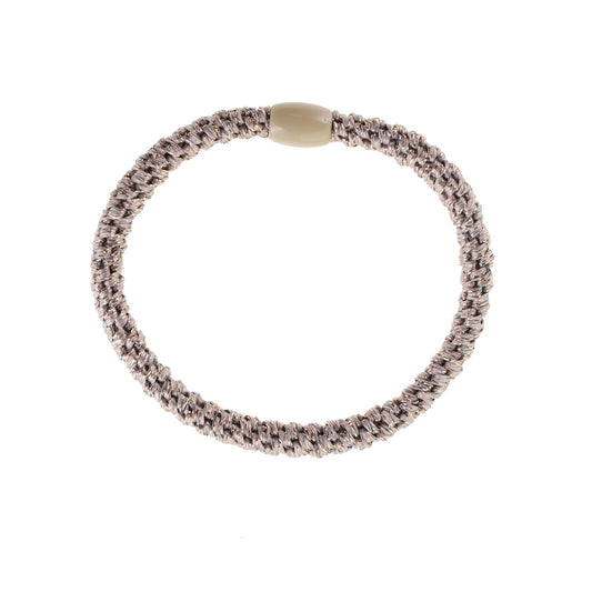 Flettet Hårelastik Tynd - Taupe Glitter