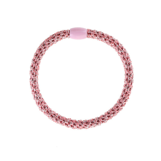 Flettet Hårelastik Tynd - Pink Glitter