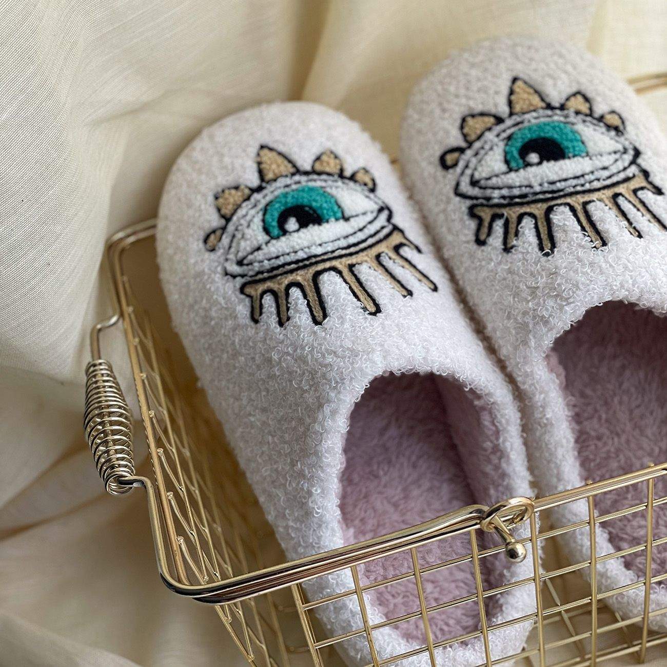 Slippers Øjne - Hvid/Turkis