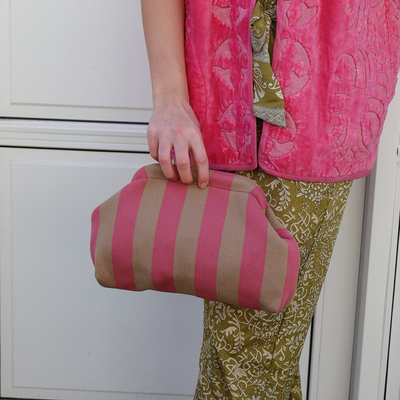 Alba Clutch - Rosa/Beige Stribet
