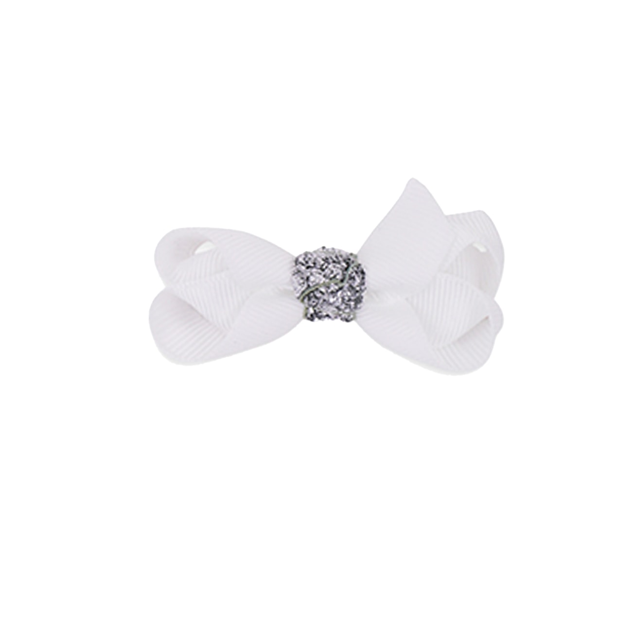 Klassisk Sløjfe - Hvid/Sølv Glitter - 6 cm