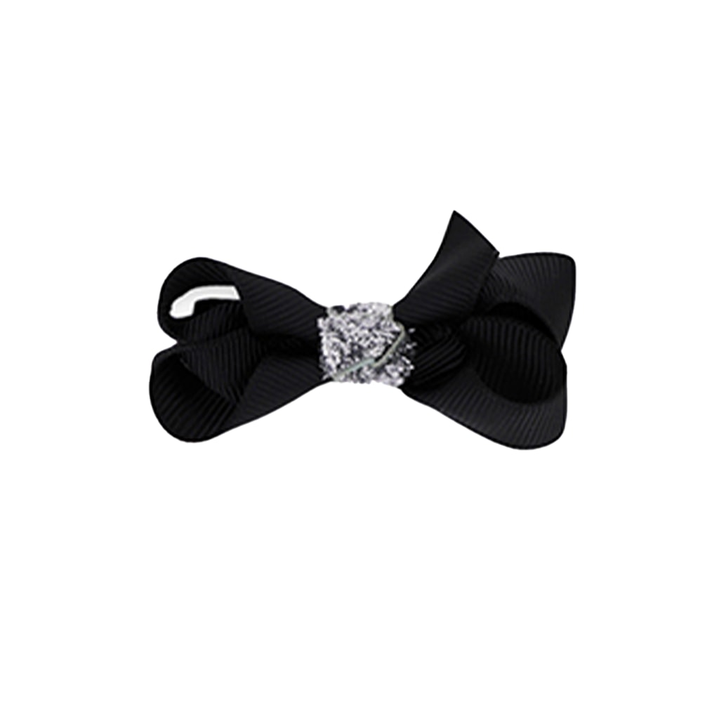 Klassisk Sløjfe - Sort/Sølv Glitter - 6 cm