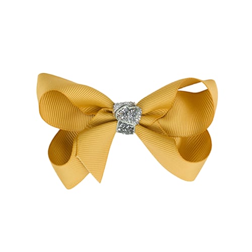 Klassisk Sløjfe - Dijon/Sølv Glitter - 8 cm