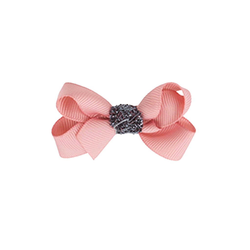 Klassisk Sløjfe - Antique Rose/Grå Glitter - 8 cm