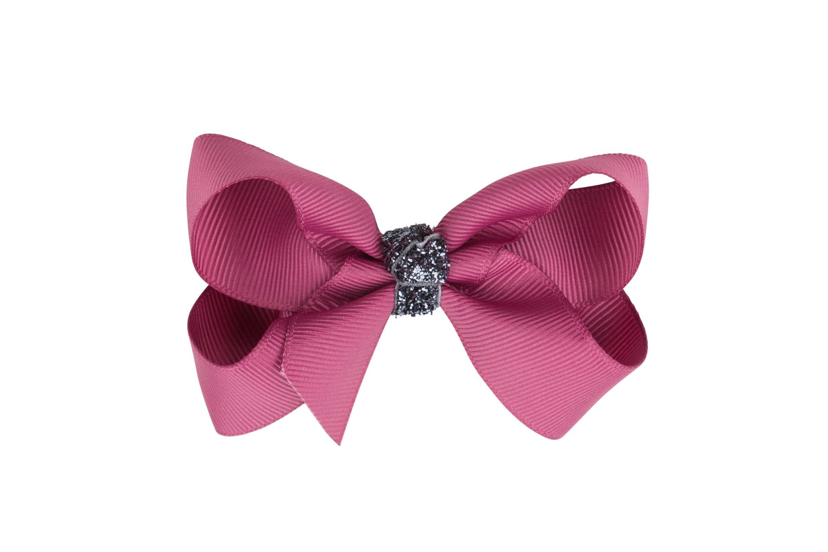 Klassisk Sløjfe - Victorian Rose/Grå Glitter - 8 cm