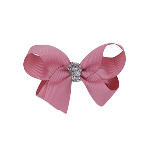 Klassisk Sløjfe - Dusty Rosa/Sølv Glitter - 8 cm