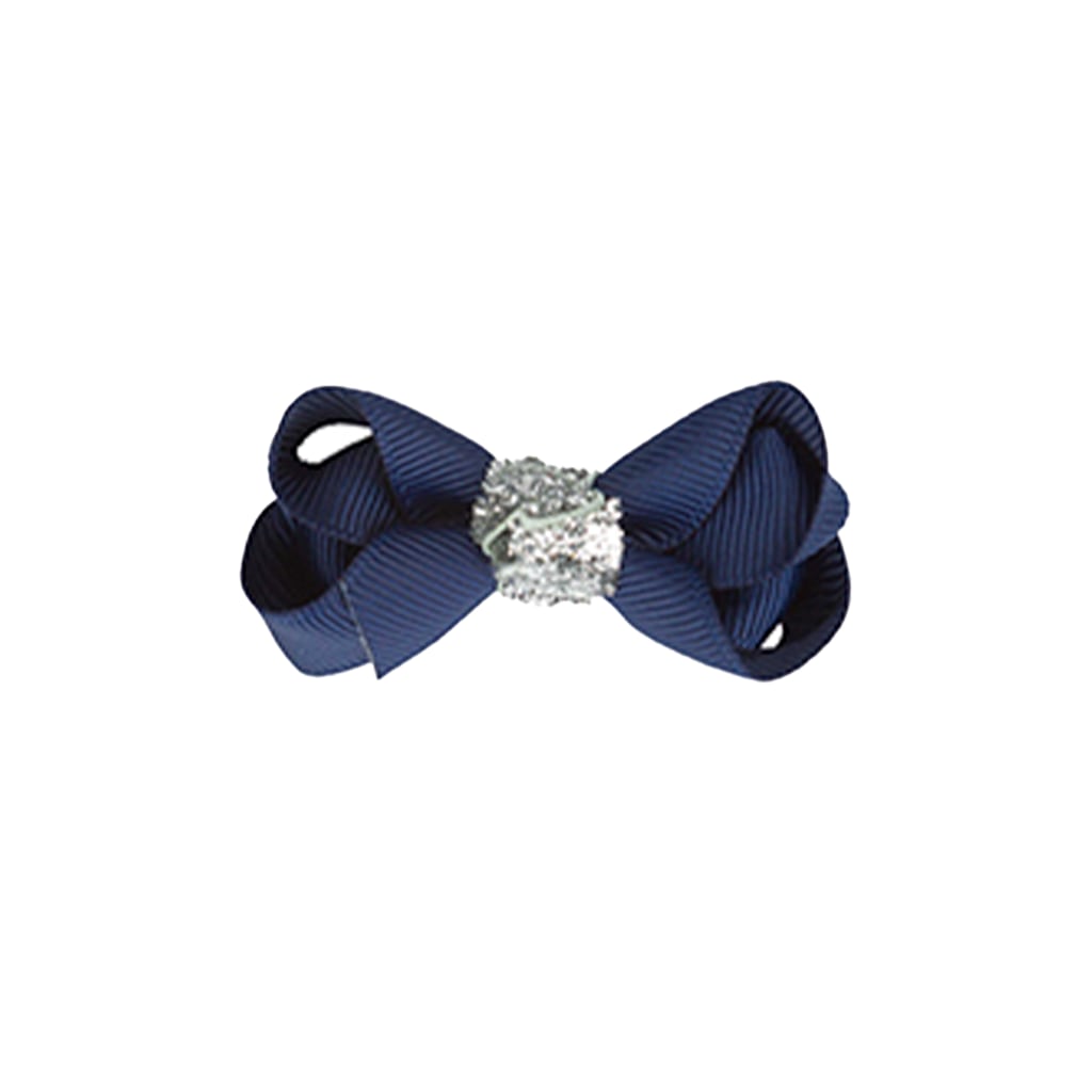 Klassisk Sløjfe - Navy/Sølv Glitter - 6 cm