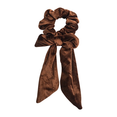 Long bow scrunchi - Velvet Golden brown