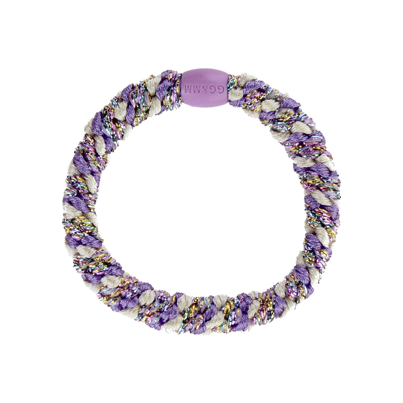 Flettet Hårelastik - Multi Lilla/Råhvid/Regnbue glitter