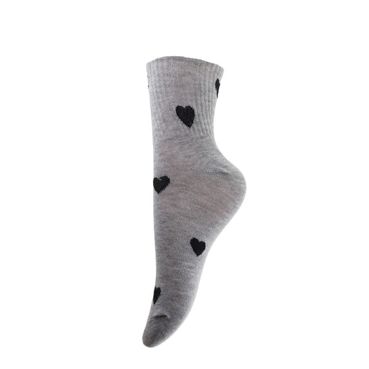 Strømper - Onesize - Hjerter Grå/Sort