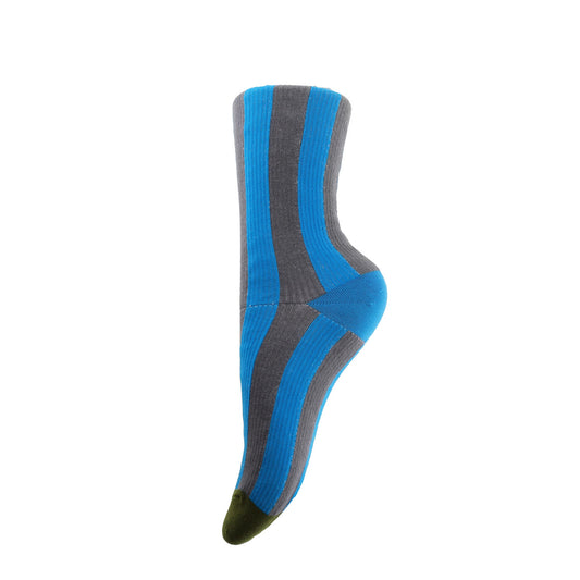 Strømper - Onesize - Nistret Strib Blå/Grå/Grøn