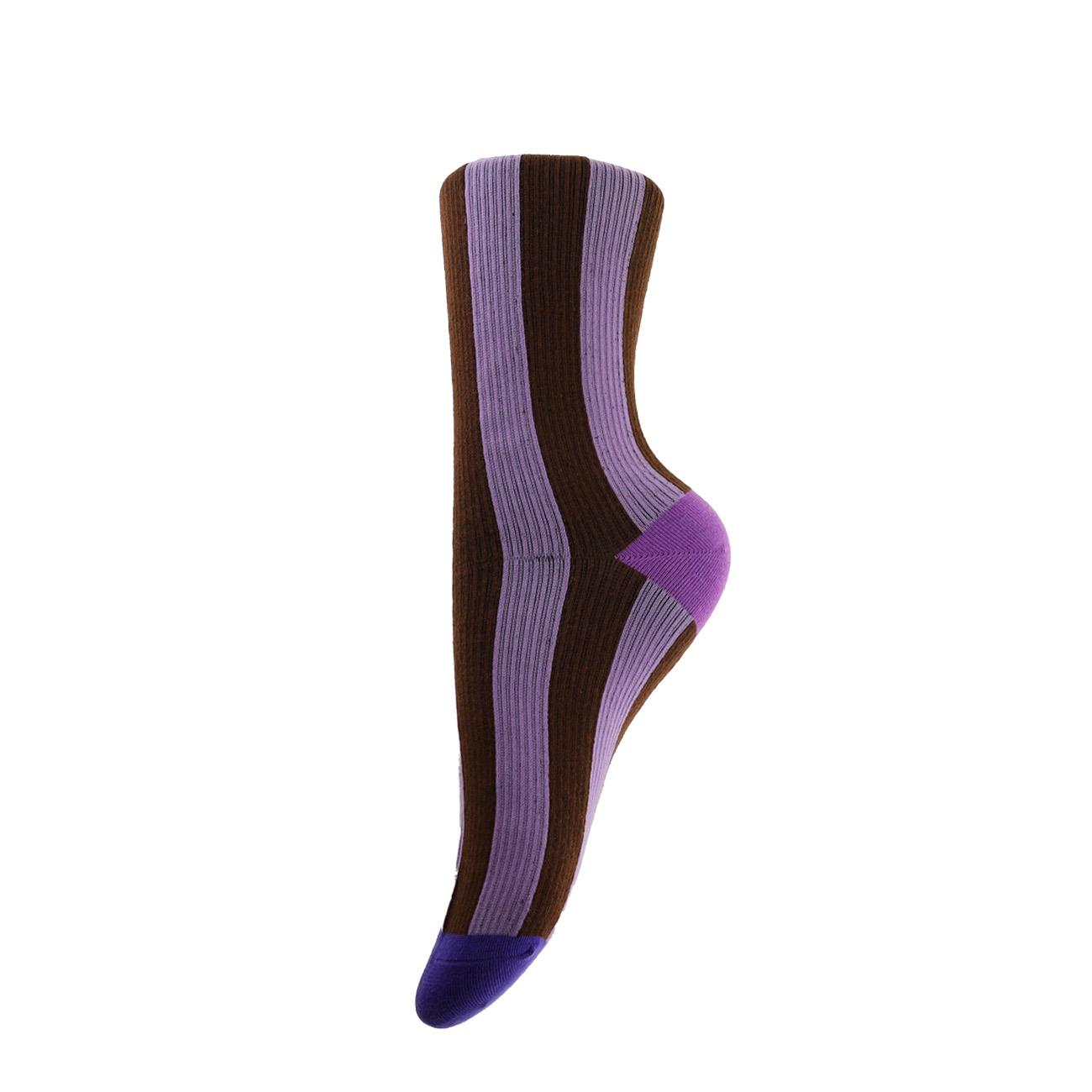 Strømper - Onesize - Nistret Strib Lilla/Brun/Blå
