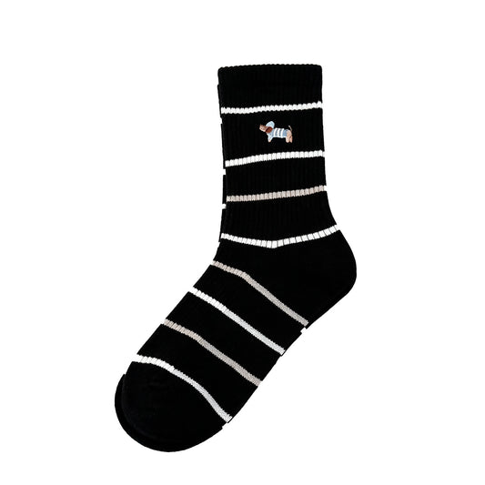 Strømper - Onesize - Strib Sort/Hvid/Beige (FORUDBESTILLING)