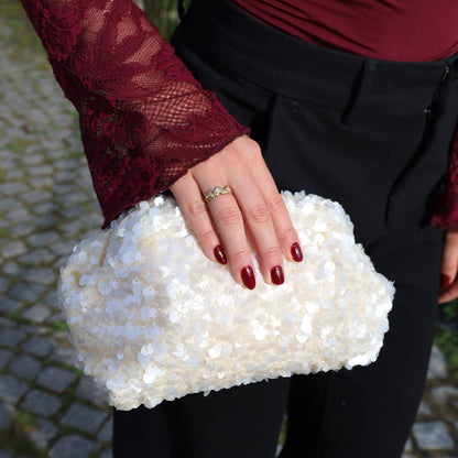 Thea Clutch - Paillet Råhvid (FORUDBESTILLING)