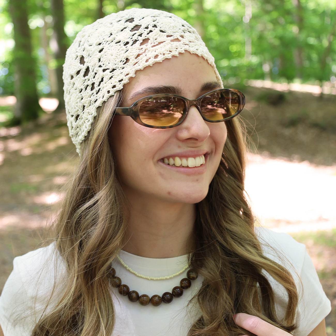 Elara Hæklet Skull Hat - Creme