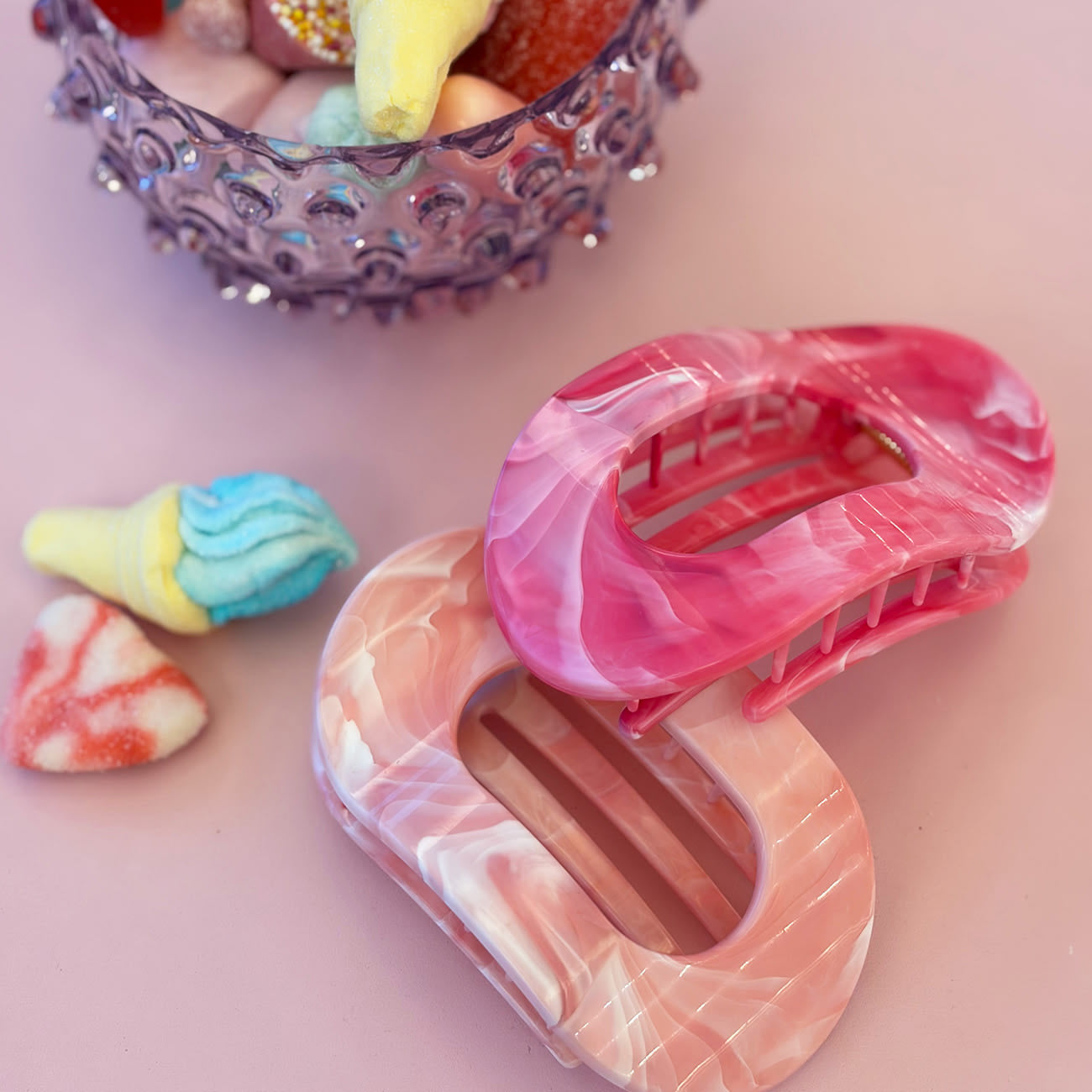 Eva Hårklemme - Mellem - Marmor Pink/Hvid