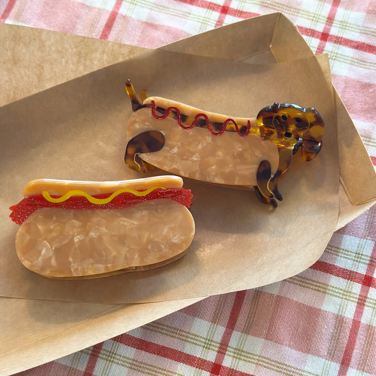 Hotdog Hårklemme - Rød/Beige