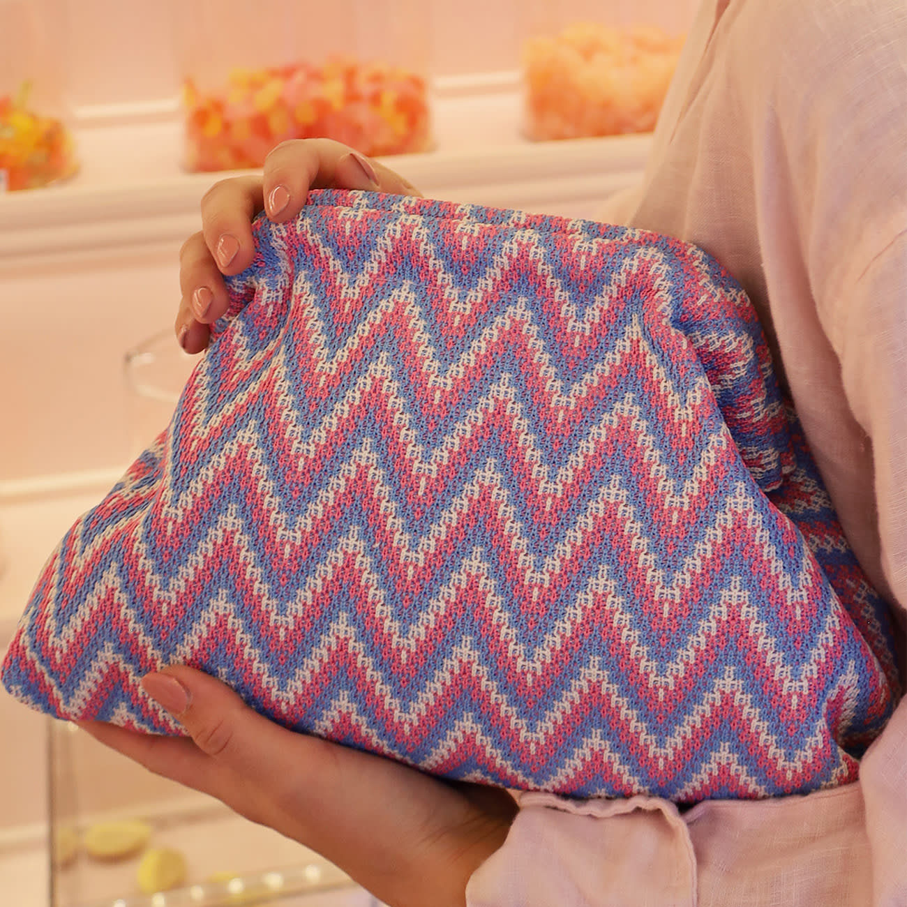 Alba Zig Zag Clutch - Rosa/Blå