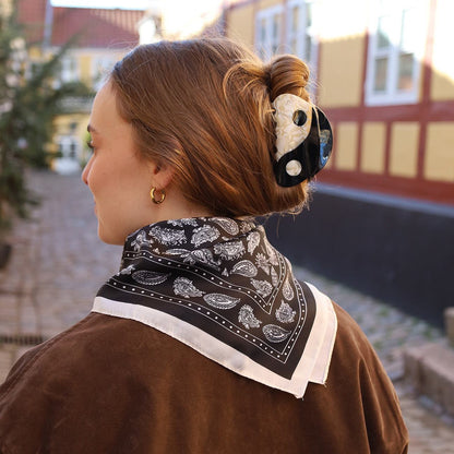 Yin-yang Hårklemme - Stor - Sort/Råhvid