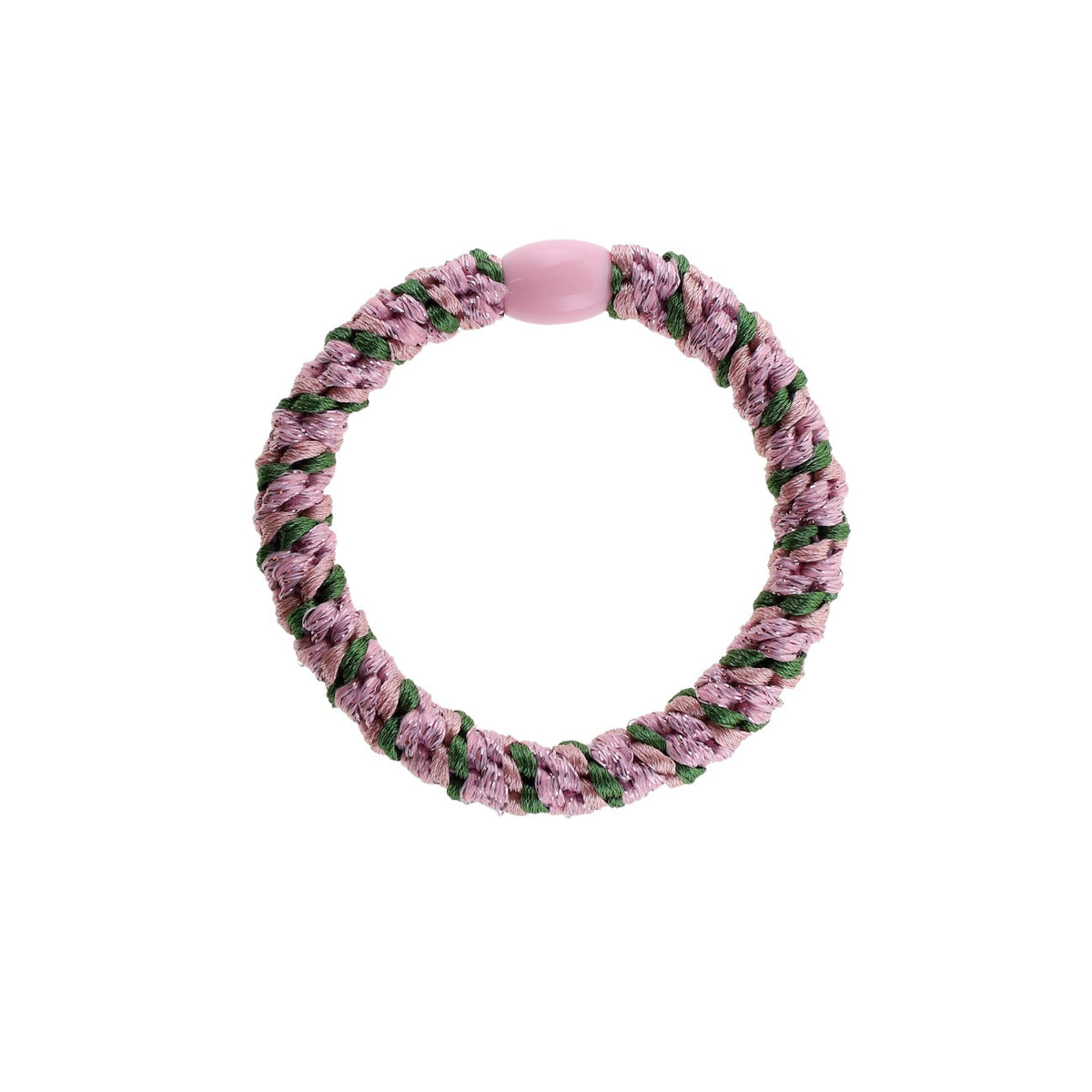 Flettet Hårelastik - Multi Antique Rose, Green & Baby Pink Glitter