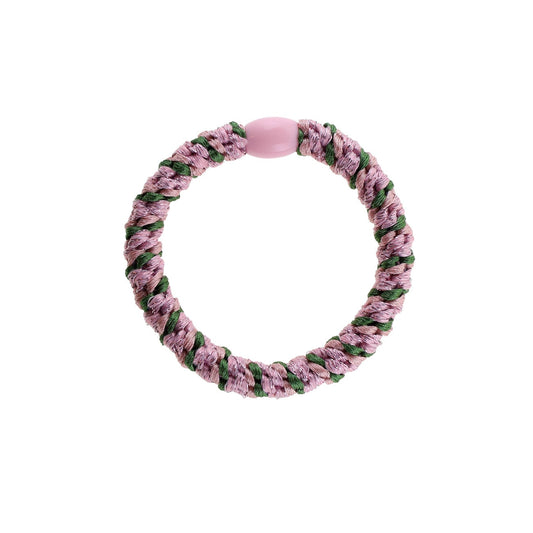 Flettet Hårelastik - Multi Antique Rose, Green & Baby Pink Glitter