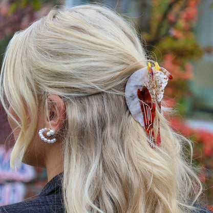 Silkehale Hårklemme - Råhvid/Rødbrun